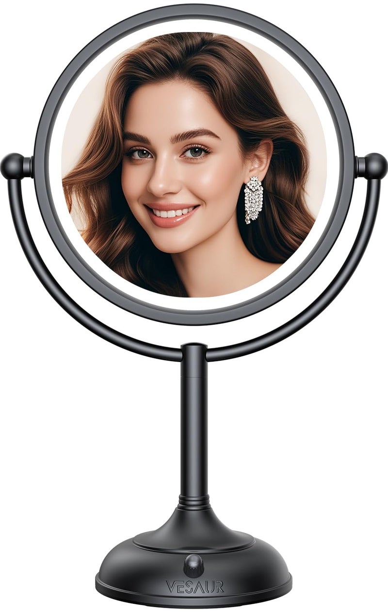 VESAUR Professional 8.5" Lighted Makeup Mirror, 1X/10X Double Sided HD Undistorted Magnifying Mirror with 3 Color 90 Dimmable LED lights, 360Â° Rotation Vanity Mirror, Unique Black Nickel with Gift Box - Image 1